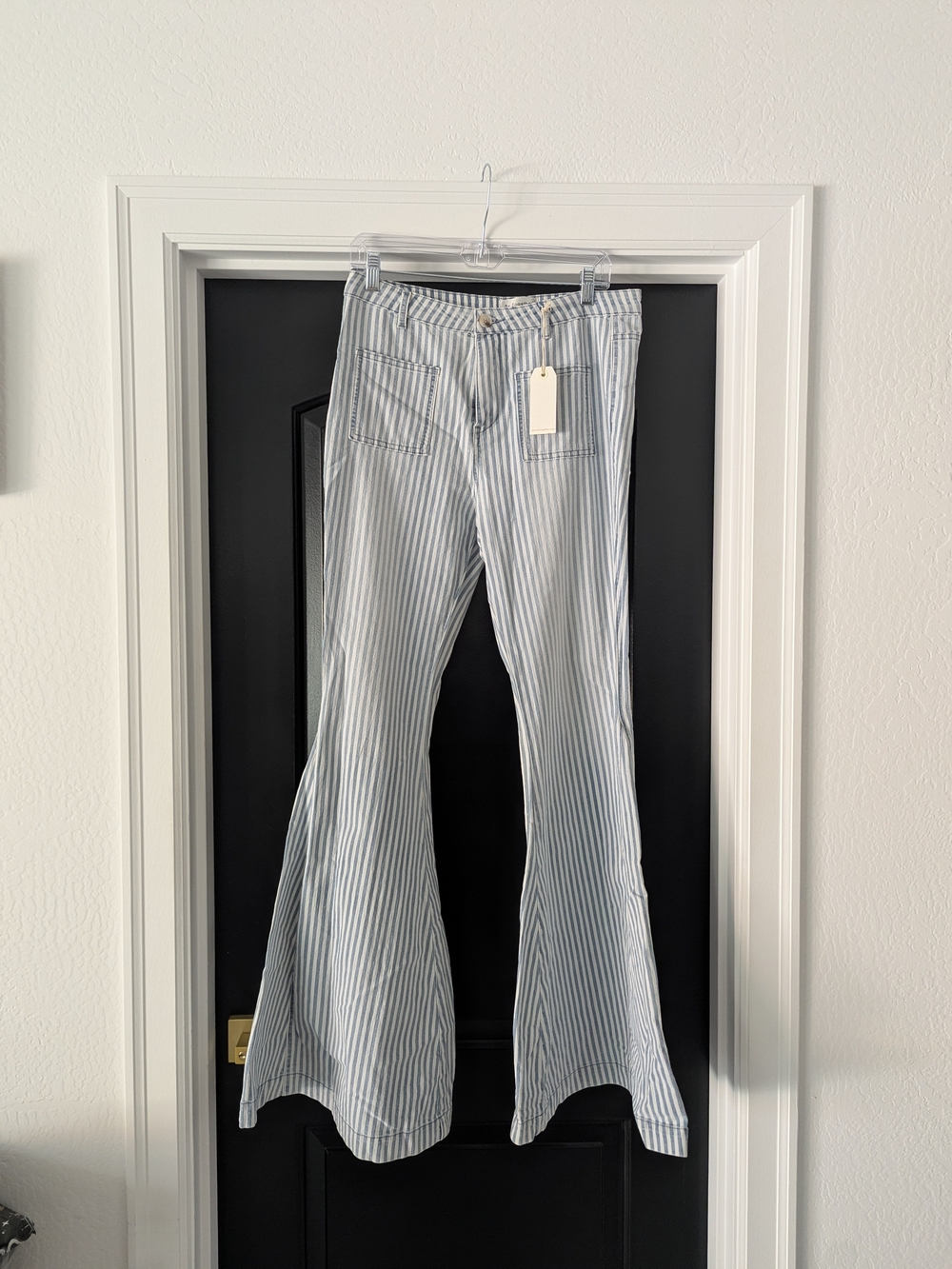 By Together Light Blue & White Striped Wide Leg Jeans
